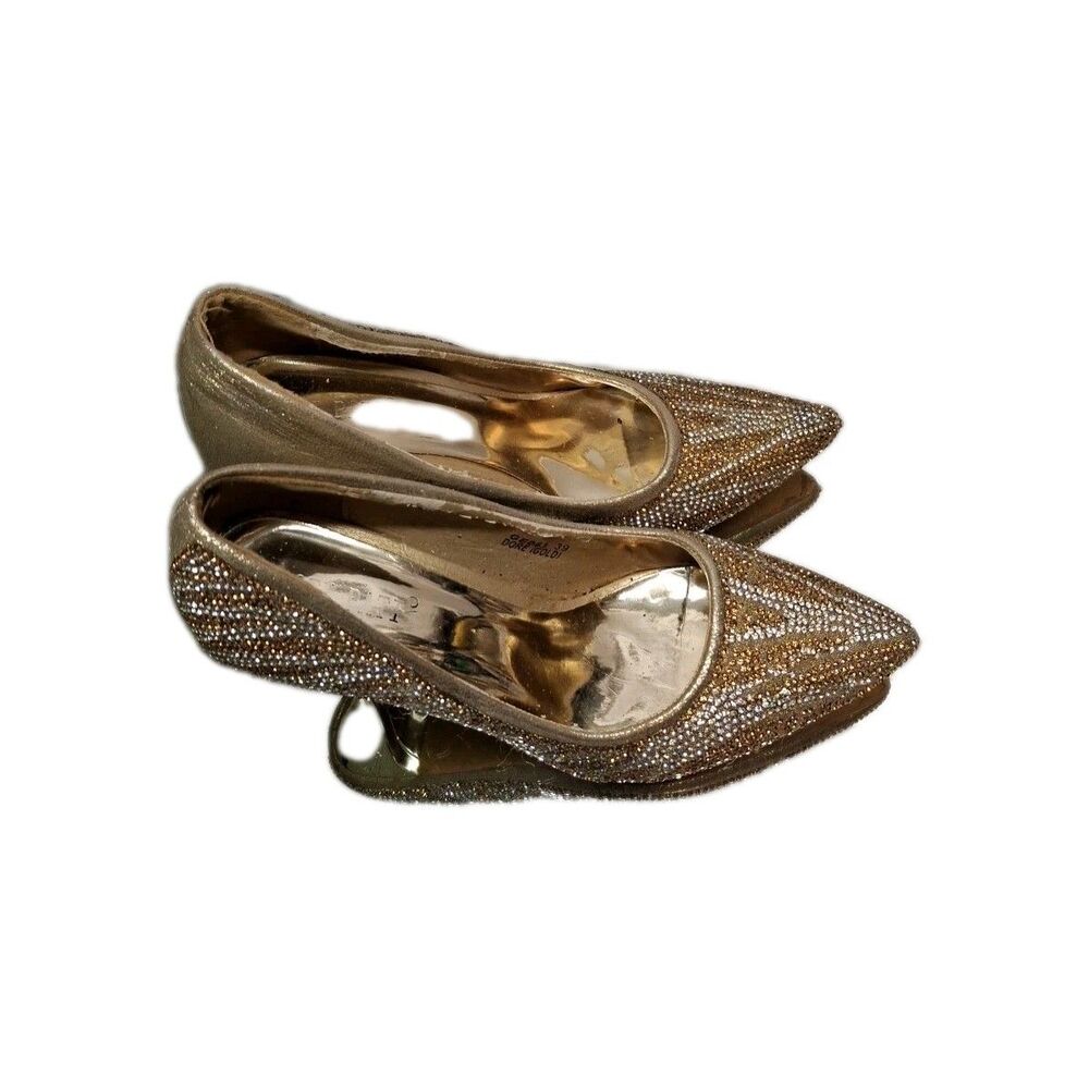 Poti Pati Gold-toned Pointed-toe Pumps Decorated with Rhinestones. Size 39 US 9